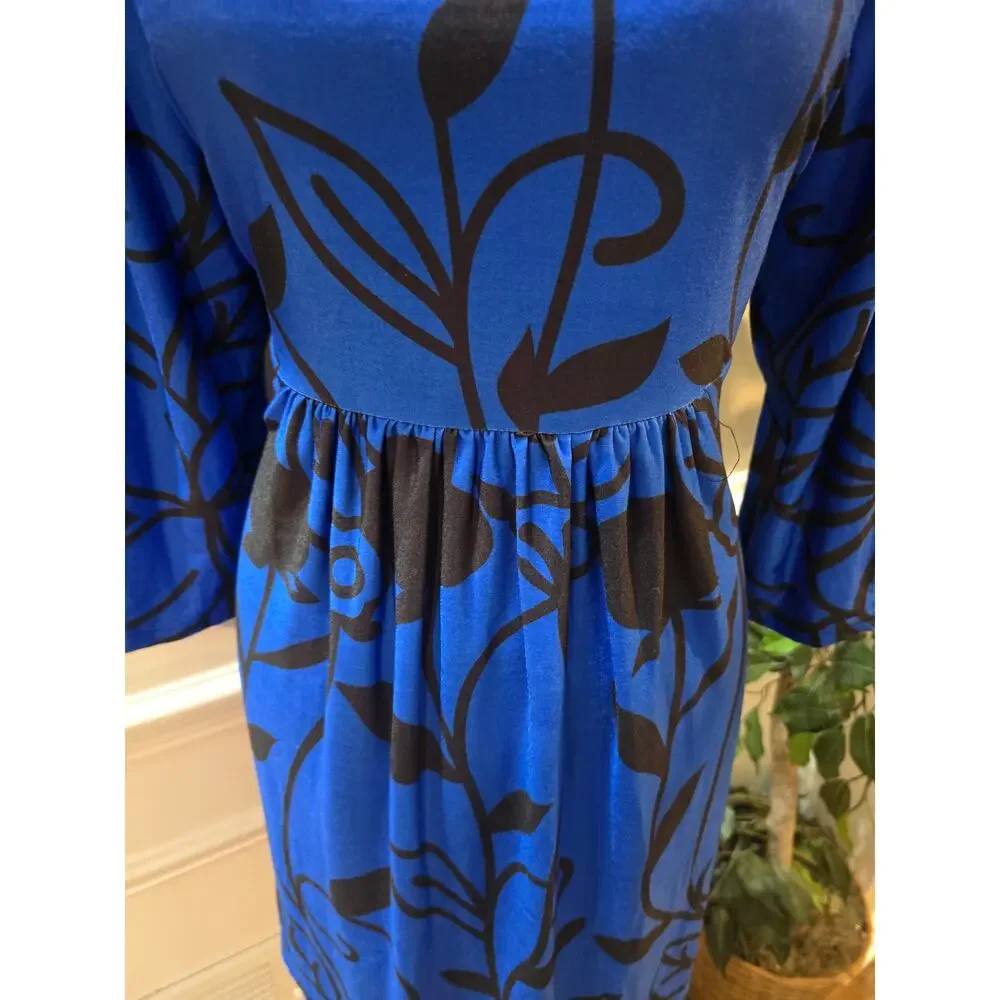 R&B Collection Midi Dress Women's 1X Blue Floral Casual Loose Fit Long Sleeves - Picture 4 of 11